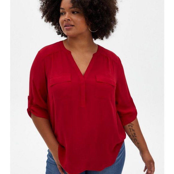 torrid Tops - Torrid Harper - Red Button Front Georgette Blouse